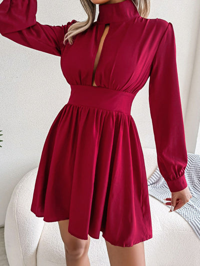 Cutout Turtleneck A-Line Mini Dress