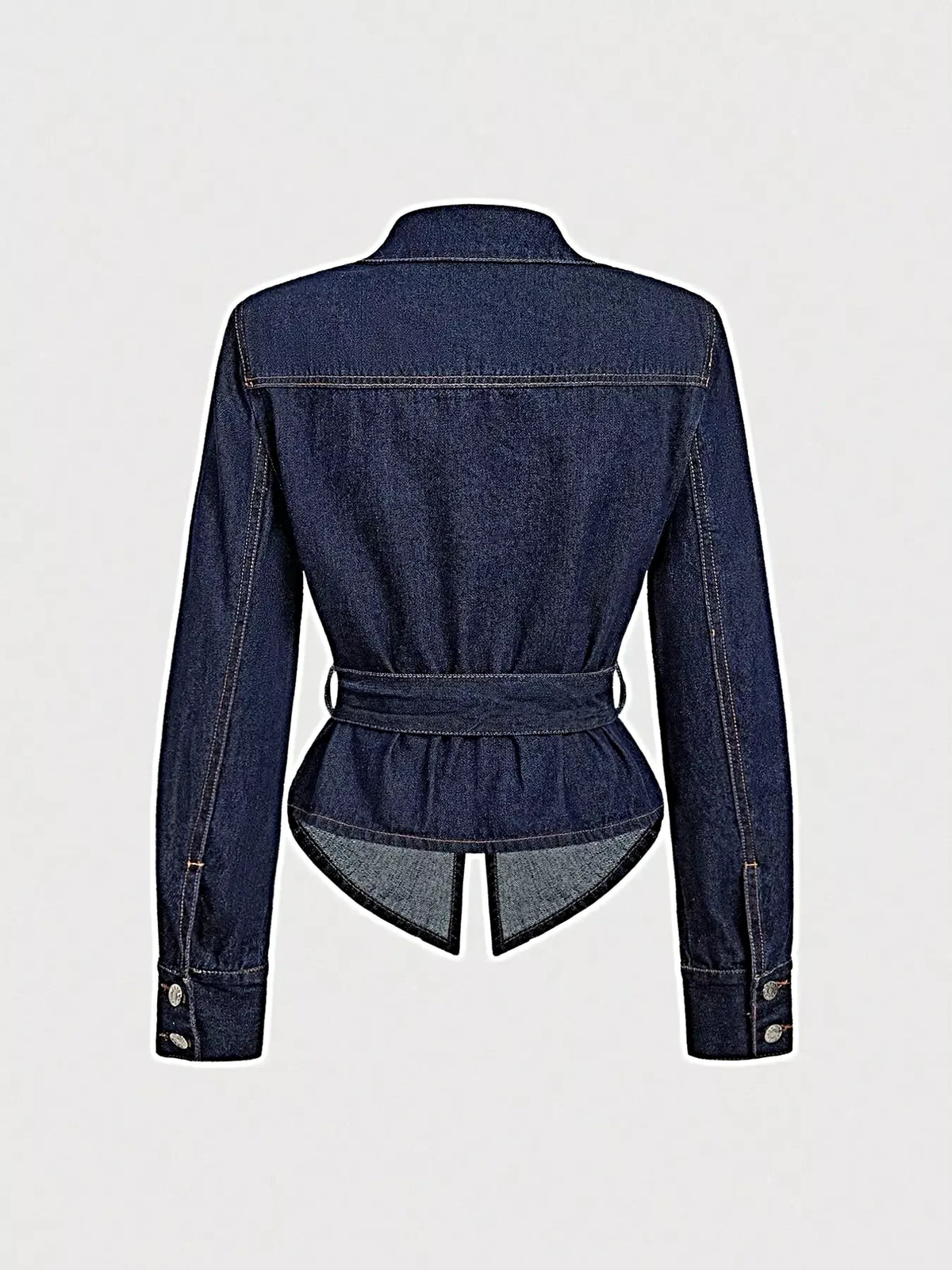 Tie Waist Long Sleeve Denim Jacket -