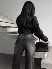 High-Waisted Slit Hem Jeans -