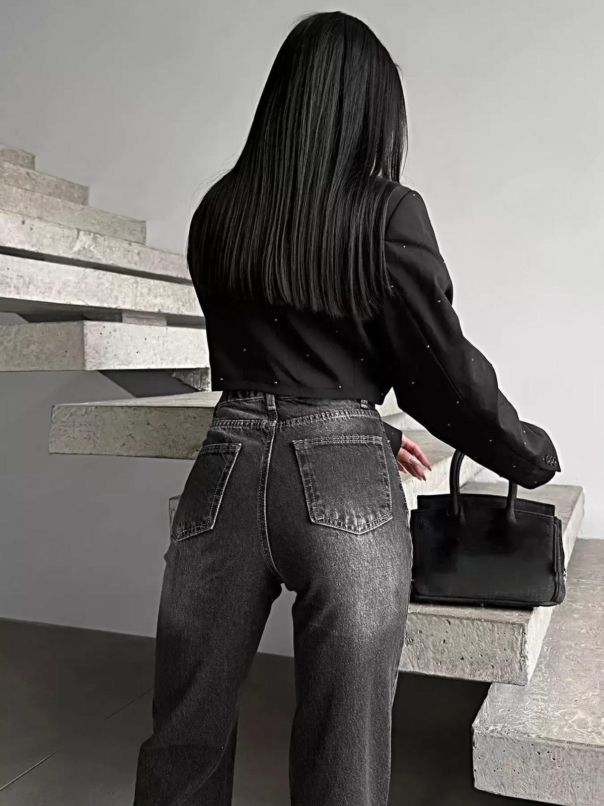 High-Waisted Slit Hem Jeans -