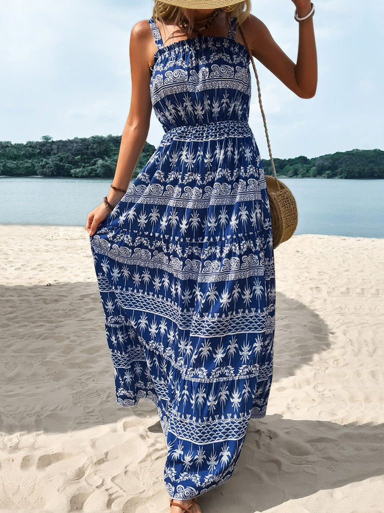 Perfee Printed Square Neck Sleeveless Maxi Dress