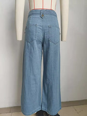 Sleeveless Button-Front Vest and Pants Denim Set -