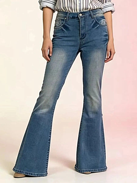 Full Size Vintage Wash High-Waisted Flare Jeans Plus Size -