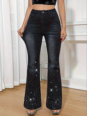 Rhinestone Embellished Flare Leg Jeans -