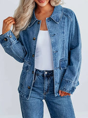 Button Up Raglan Sleeve Denim Jacket -