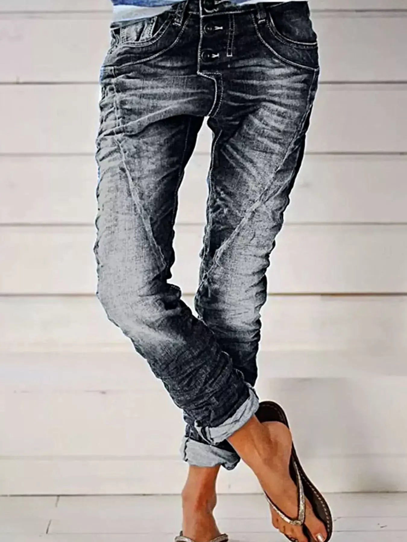 Full Size Washed Button-Fly Jeans Plus Size -
