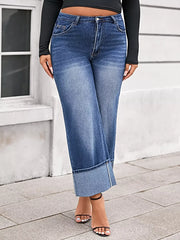 Plus Size High Waist Cuffed Wide Leg Jeans -