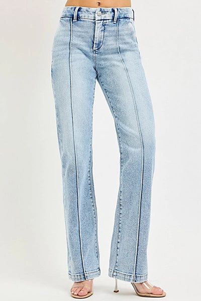 RISEN Tummy Control High Rise Straight Pin Tuck Jeans -