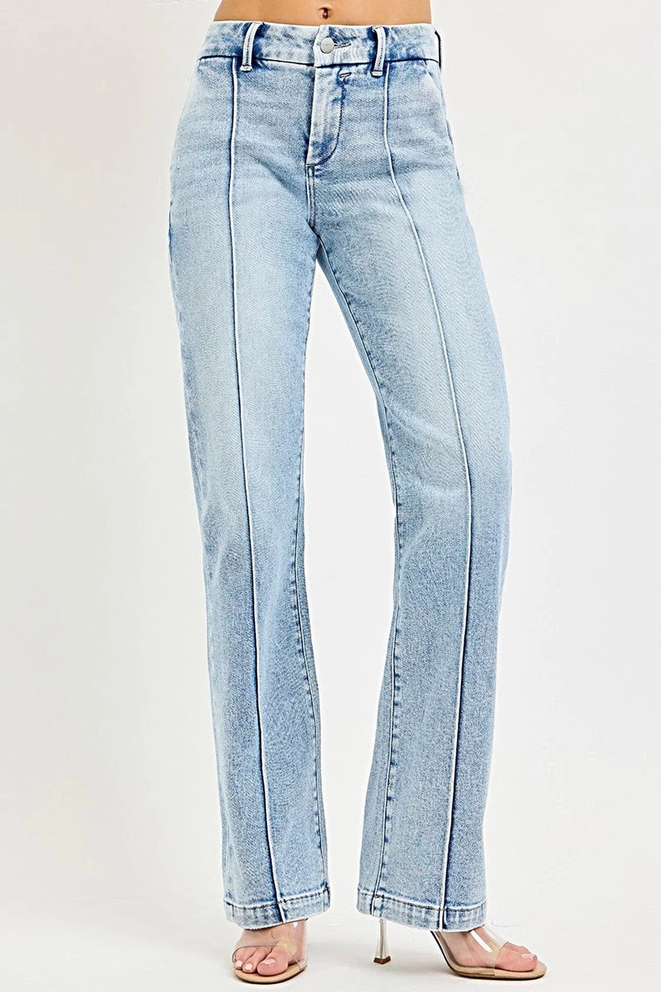 RISEN Tummy Control High Rise Straight Pin Tuck Jeans -