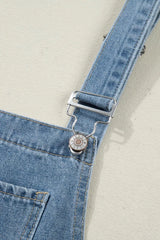 Pleated Wide Leg Retro Pocketed Denim Jumpsuit -
