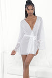 Escante  24603 Mesh and lace trim robe with ribbon belt