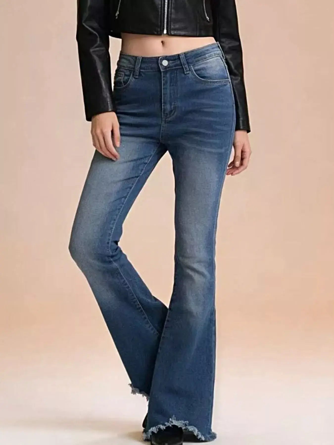 Raw Hem High-Waisted Flare Jeans -