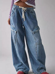 Drawstring Waist Cargo Jeans -