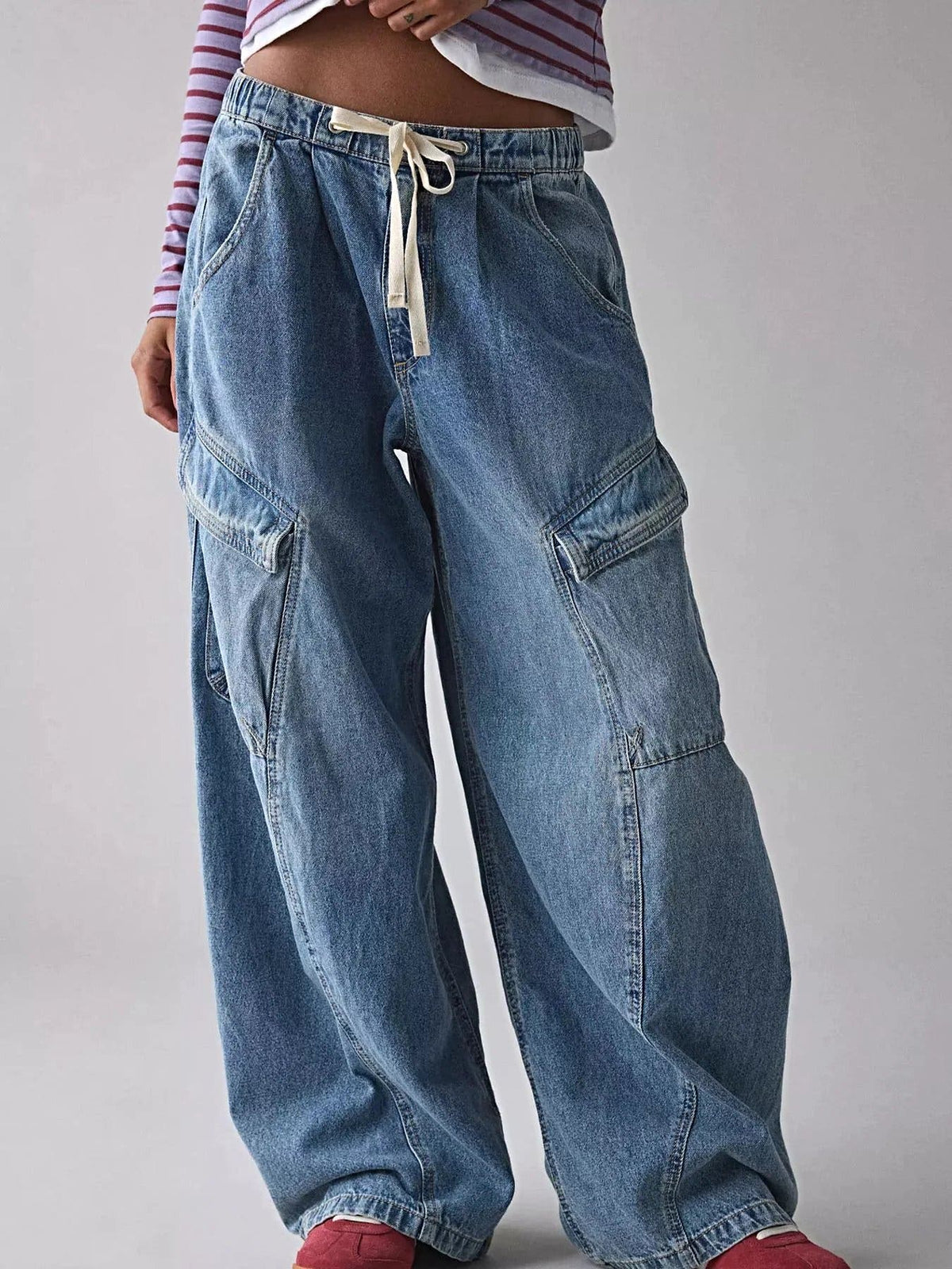 Drawstring Waist Cargo Jeans -