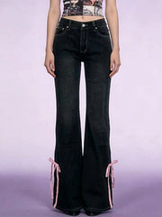 Ribbon Detail Flare Jeans -