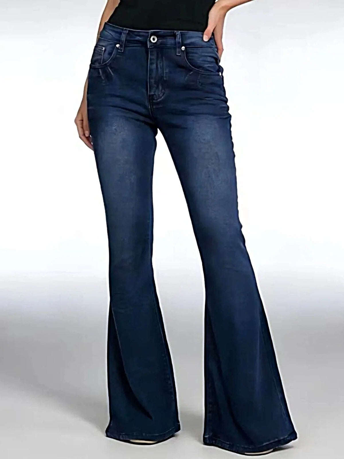 Full Size Vintage Wash High-Waisted Flare Jeans Plus Size -