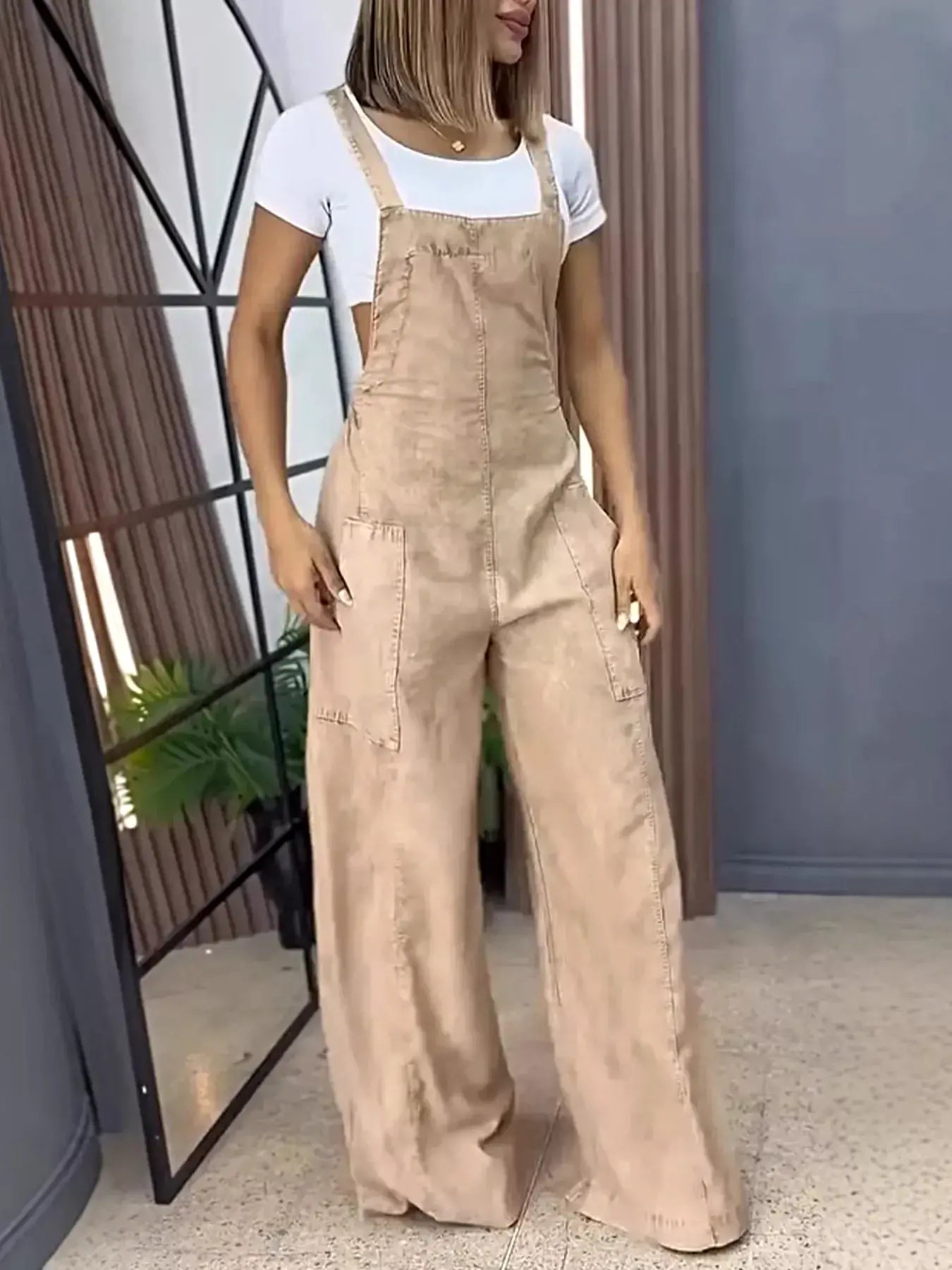 Full Size Vintage Wash Wide Leg Denim Overalls Plus Size -