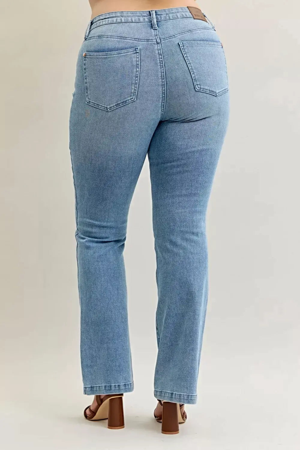 Judy Blue Full Size Mid Rise Bootcut Jeans with Contrast Wash & Front Patch Pockets Plus Size -