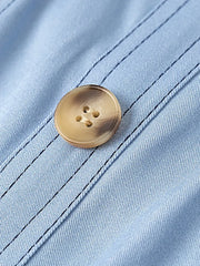 Denim Dress With Sweetheart Neckline, Buttoned & Pocketed - 100% Polyester, No Stretch -
