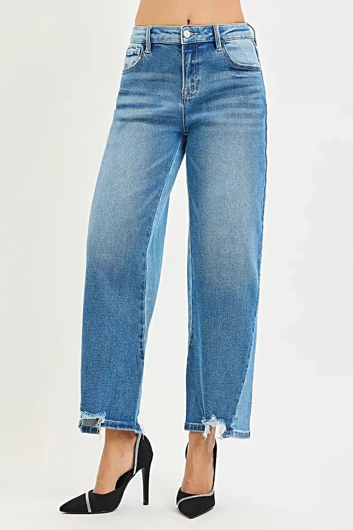 RISEN Full Size Slouchy Cropped Barrel Jeans with Contrast Wash Plus Size -
