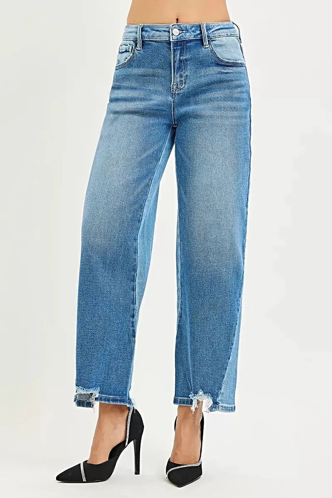 RISEN Full Size Slouchy Cropped Barrel Jeans with Contrast Wash Plus Size -