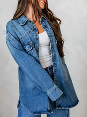 Snap Down Dropped Shoulder Denim Jacket -