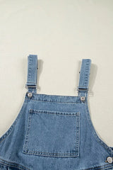 Pleated Wide Leg Retro Pocketed Denim Jumpsuit -