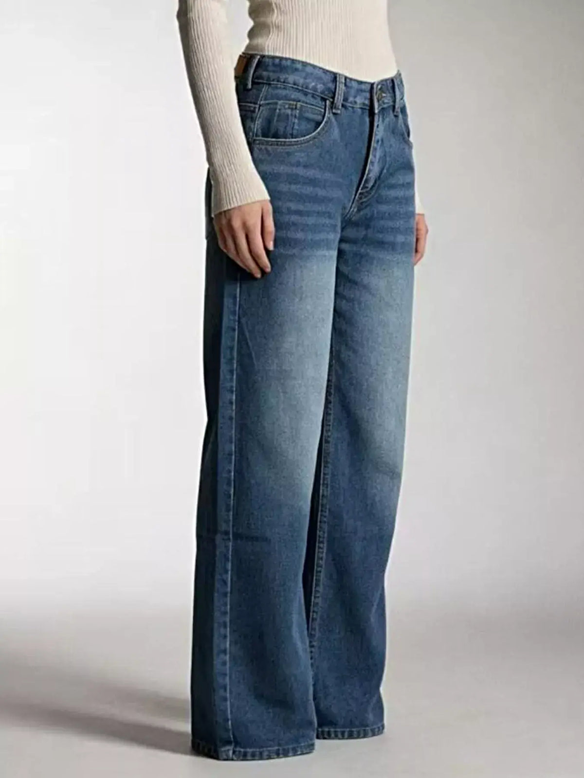 Vintage Wash Wide Leg Jeans -