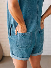 Sleeveless Zip-Up Denim Romper -
