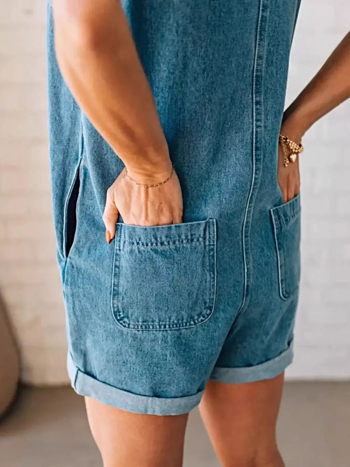 Sleeveless Zip-Up Denim Romper -