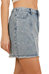 VERY J Bow Printed Casual Denim Mini Skirt -