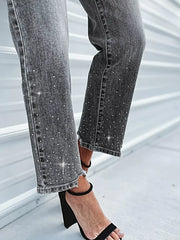 Rhinestone Embellished Cropped Jeans -