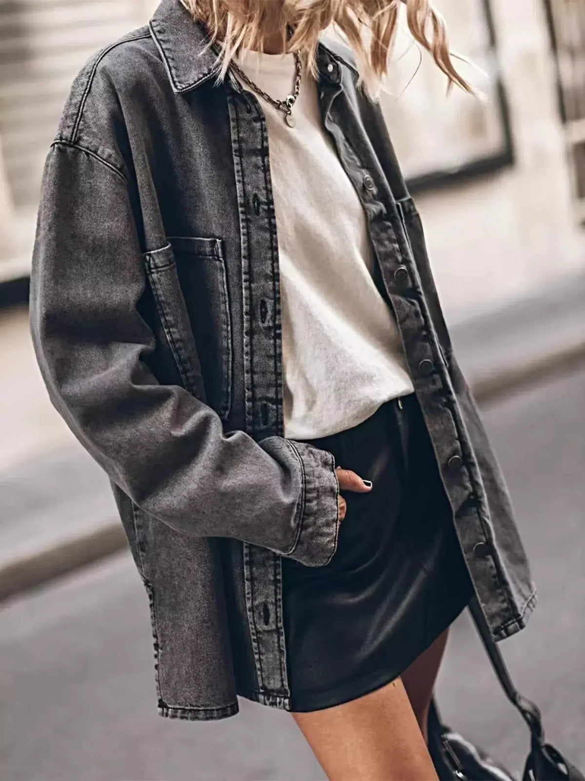 Oversized Button Up Denim Shirt -