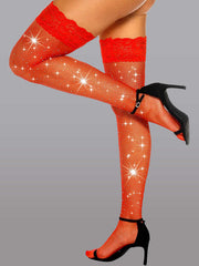 Thigh High Rhinestone Fishnet Stockings - Stockings
