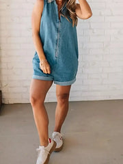 Sleeveless Zip-Up Denim Romper -
