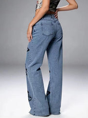 Butterfly Print High-Waisted Wide Leg Jeans -