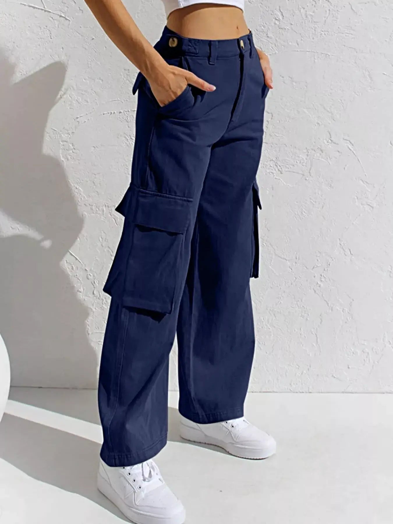 High-Waisted Wide Leg Cargo Jeans -