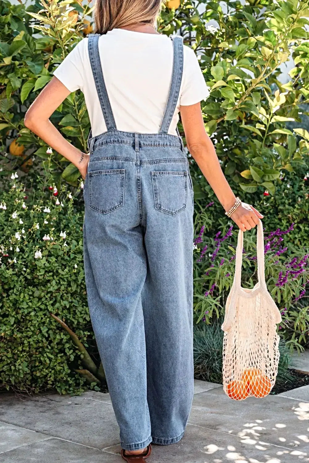 Pleated Wide Leg Retro Pocketed Denim Jumpsuit -