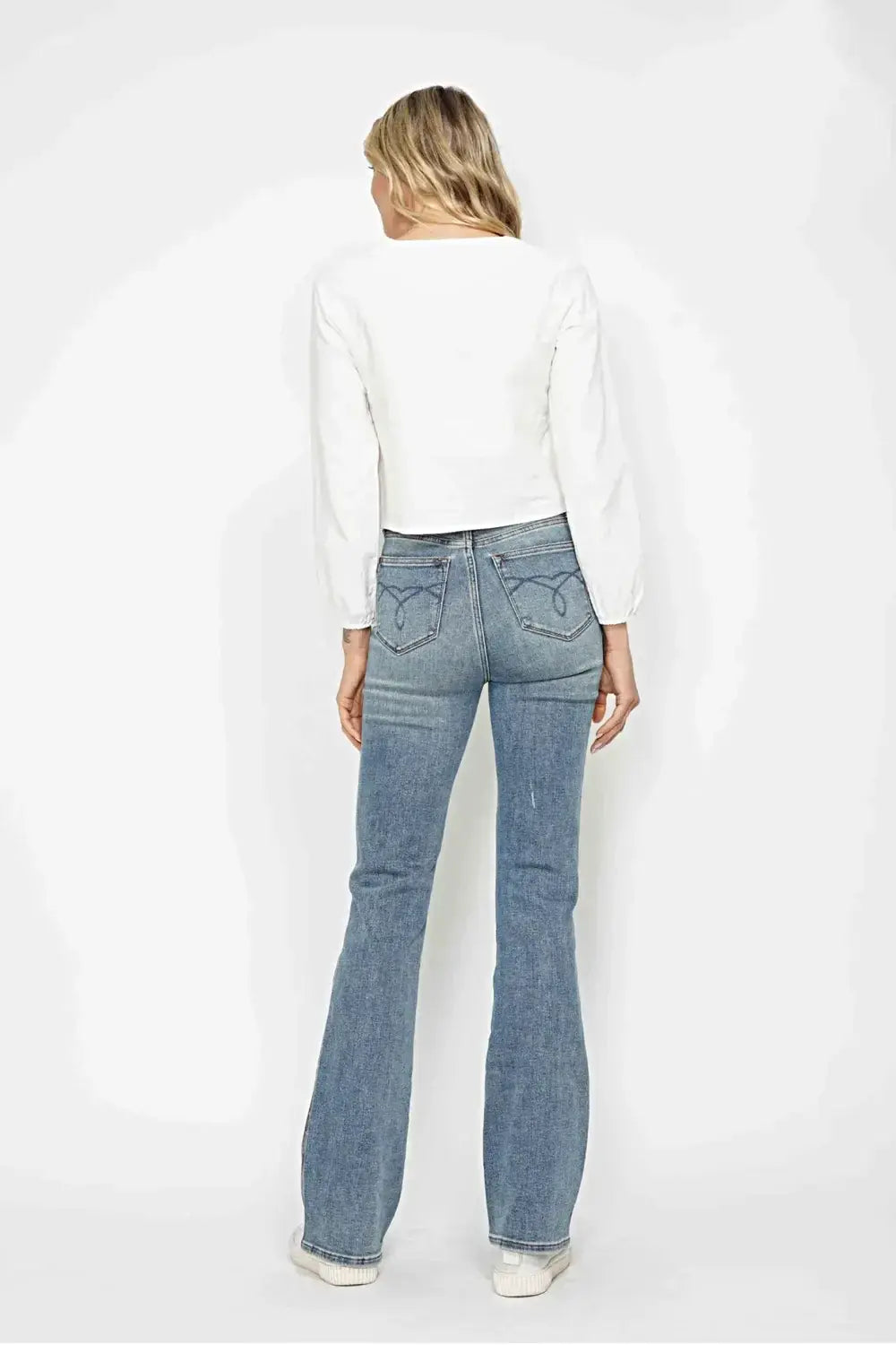 Judy Blue Full Size Tummy Control Back Embroidered Pocketed Bootcut Jeans Plus Size -