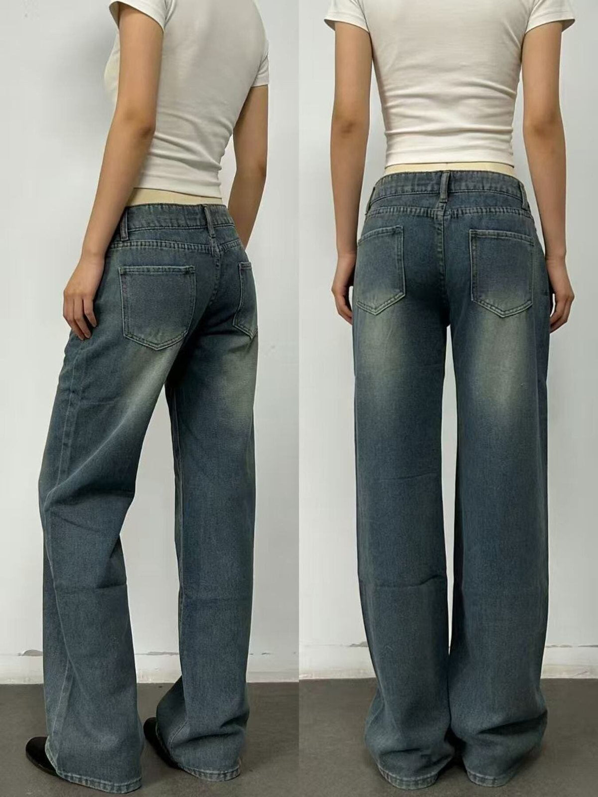 Vintage Wash Wide Leg Jeans -