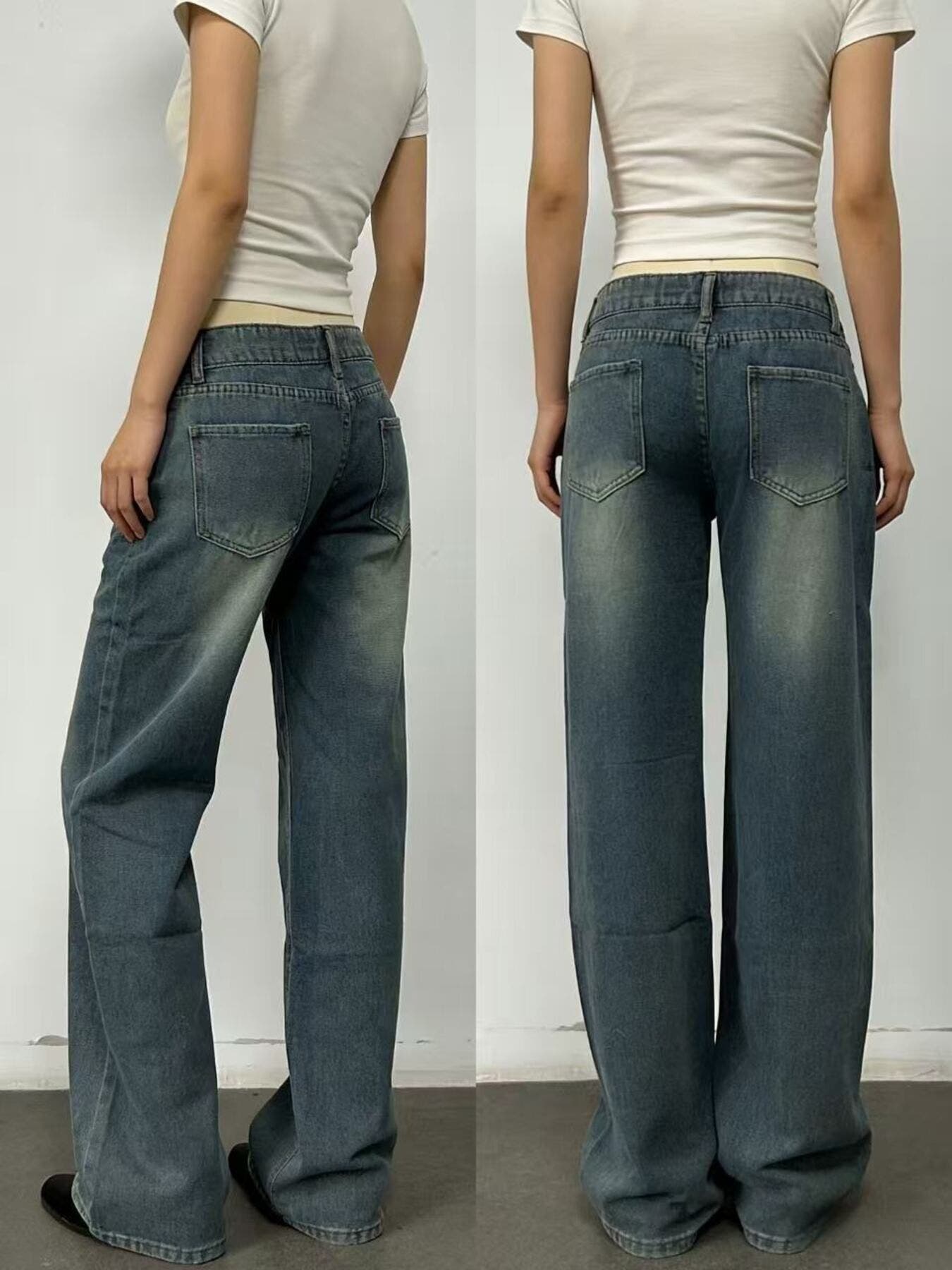 Vintage Wash Wide Leg Jeans -