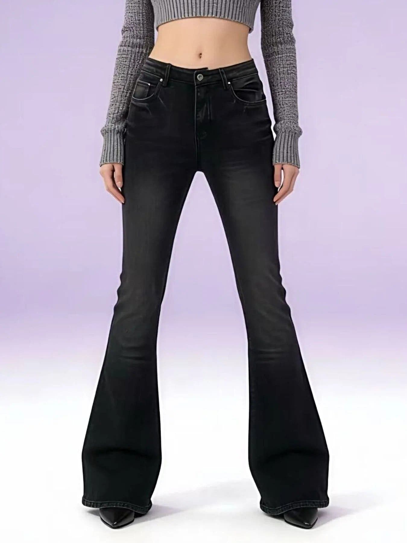 Full Size Vintage Wash High-Waisted Flare Jeans Plus Size -