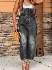 Full Size Button Front Denim Overalls with Pockets Plus Size -