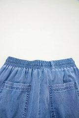 Drawstring Elastic Waist Pocketed Loose Jeans -