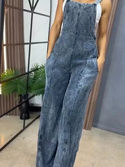 Full Size Vintage Wash Wide Leg Denim Overalls Plus Size -