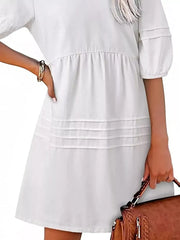 Casual V-Neck Puff Sleeve Denim Mini Dress -