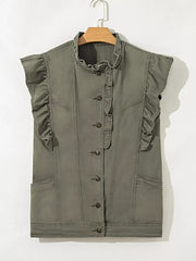 Ruffled Patchwork Denim Jacket Vest -