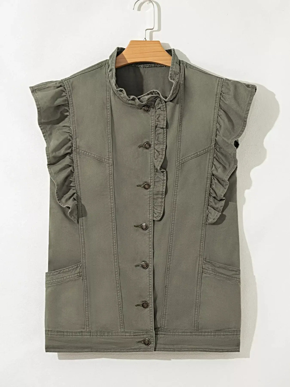 Ruffled Patchwork Denim Jacket Vest -