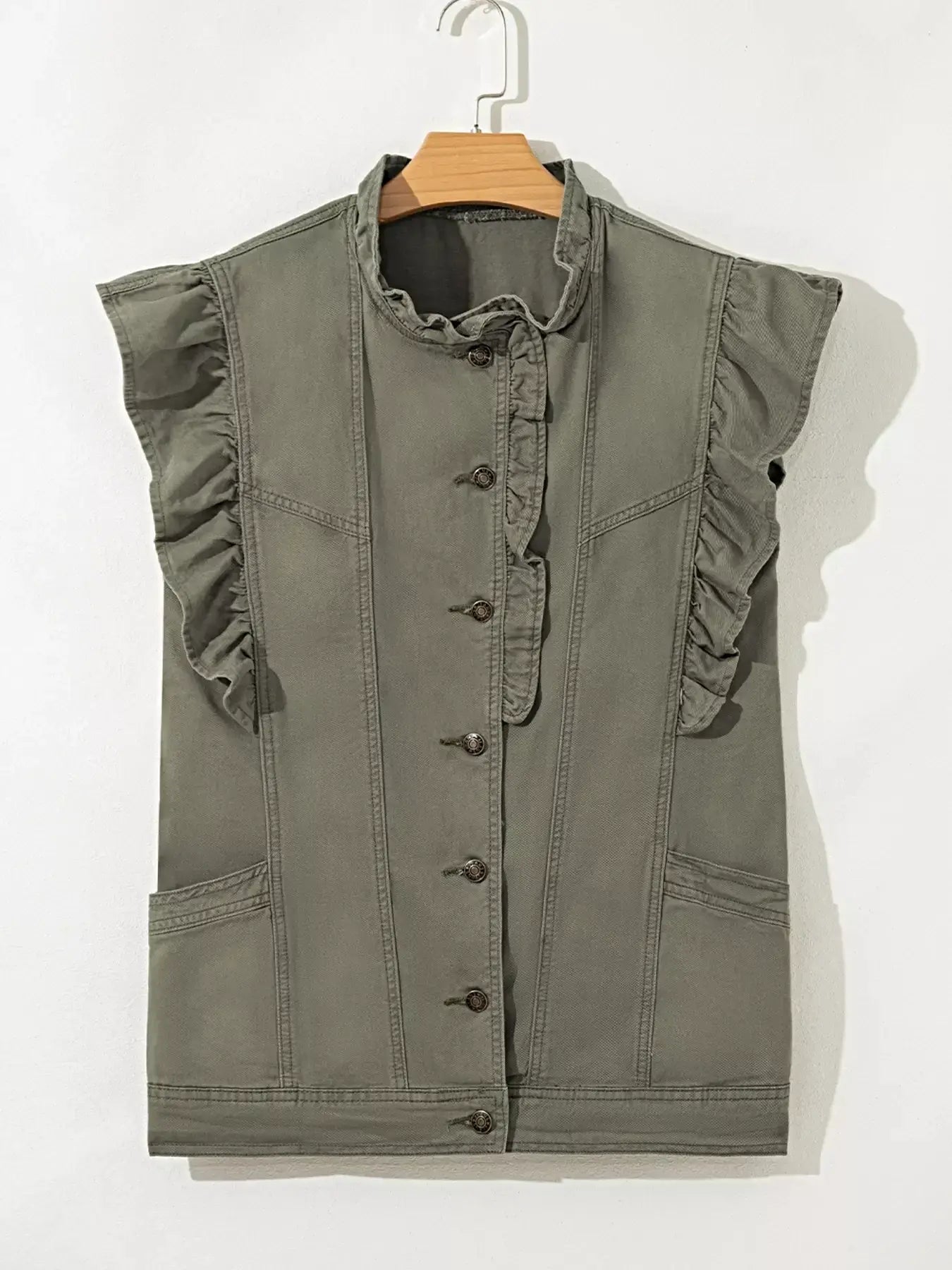 Ruffled Patchwork Denim Jacket Vest -