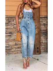 Full Size Button Front Denim Overalls with Pockets Plus Size -